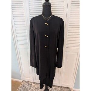 Evan-Picone Vtg Dress Women's 16 Black Lined Gold Buttons Long Sleeves Career